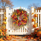 Fall Wreaths for Front Door 24" Harvest Thanksgiving Wreath with Pumpkins - Image 2