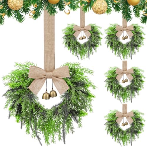 Dingion 4 Pcs 12 Inch Christmas Cabinet Wreaths for Kitchen with Ribbon Bow by Dingion