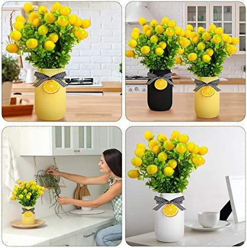 Lyrow 6 Pack Mason Jar Table Centerpiece Faux Christmas Berry Sunflower Lemon and Bell Kitchen Spring Summer Winter Farmhouse Decoration for Home Kitchen Tiered Tray Decoration(Lemon Style) - Image 5
