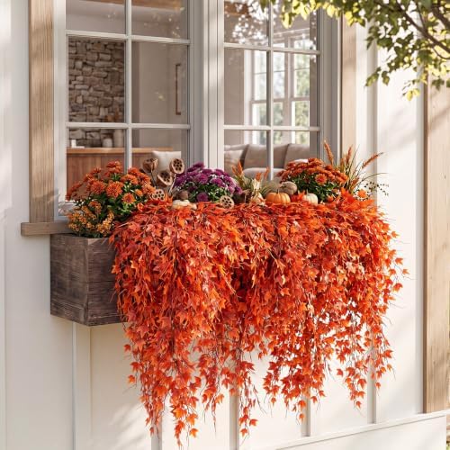 Daifunli 12 Pcs Artificial Fall Hanging Plants Fake Hanging Ferns Plastic Autumn Faux Plants for Wall Room Garden Garland Indoor Outdoor Decor No Basket (Maple Leaves) - Image 5