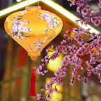 Vietnamese Fabric Faceted Hanging Lantern 12-inch Yellow Asian Lantern Decor for Outdoor Weddings Lunar New Year Party Decoration Style - Image 4