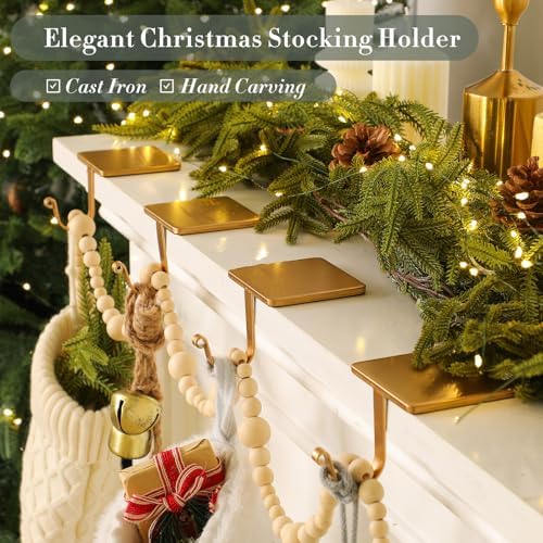 Tandefio 4 Pcs Christmas Stocking Holders for Mantle, Brass - Image 4