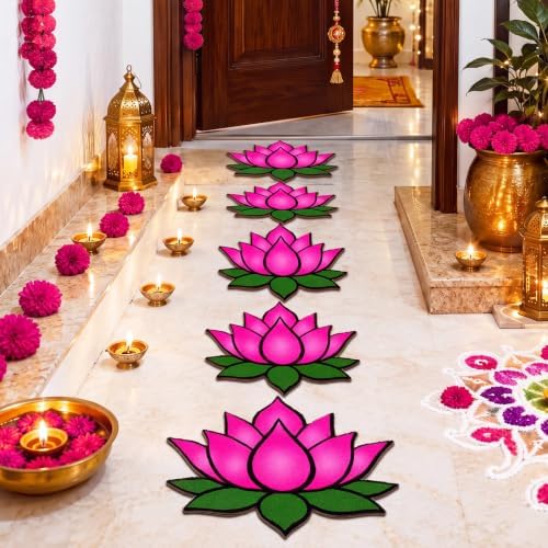 Dunzy 6 Pcs Diwali Rangoli Mat Varalakshmi Pooja Decoration, Pink Lotus - Image 6