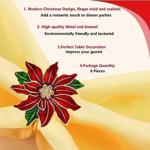 Christmas Napkin Rings Set of 6 Poinsettia Napkin Rings Christmas Napkin Holder for Cloth Napkins - Image 3