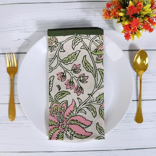 FINGERCRAFT Cloth Napkins Set of 8 Cotton Linen, 20x20 Inch, Summer Block - Image 2