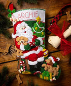 Bucilla Felt Applique 18" Stocking Making Kit, Jolly Pups Santa, Perfect for DIY Arts and Crafts, 89556E - Image 2