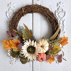 12" Fall Harvest Pumpkin and Sunflower Wreath - Grape Vine Autumn Wreath with Mixed Leaves, Perfect for Front Door, Indoor Outdoor Fall Door Decor, Pumpkin & Sunflower Accents - Ideal for Thanksgiving - Image 5