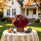 Hydrangea 13.8" Fall Flowers Arrangement in Baskets Pot Outdoor Indoor Fake Hydrangea Peonies Artificial Flowers in Woven Baskets Fall Decor Red Orange Faux Plants Porch Autumn Decorations for Home - Image 6