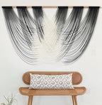 Jakalin Macrame Wall Hanging Black Ombre Dip-Dyed Fiber Decor 59" Wx33 L - Image 2
