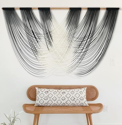 Jakalin Macrame Wall Hanging Black Ombre Dip-Dyed Fiber Decor 59" Wx33 L - Image 2