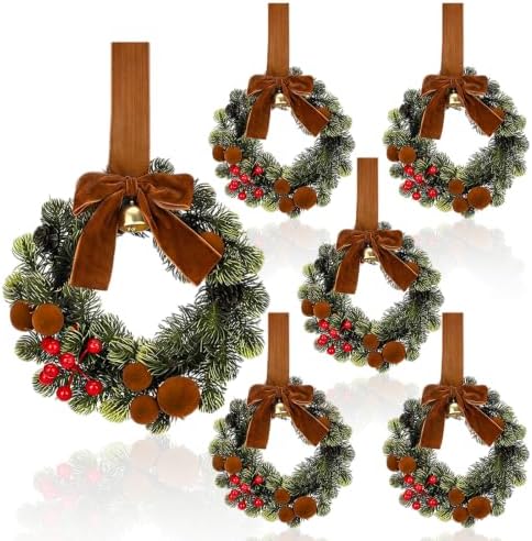 6 Pack Small Christmas Velvet Cabinets Wreaths with Ribbon Bell by Unknown