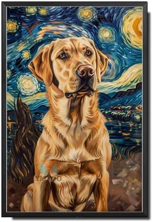 Metal Sign Vintage Tin Sign Labrador Retriever Starry Night Labrador Golden Retriever in Night for Home Beach and Seasonal Celebrations Rustproof Aluminum 6×8 Inches with Metal Frame by YmyooForTinSign