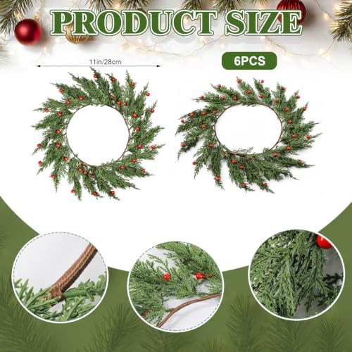 6 Pcs 20 Inch Christmas Wreath Placemats Greenery Place Mats with Berries - Image 3