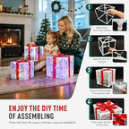 Set of 3 Christmas Lighted Gift Boxes with 50 LEDs,Outdoor Christmas Decorations,8 Modes RGBW Lights,Battery Operated Light Up Present Boxes for Christmas Trees Indoor Outdoor Home Yard Lawn Decor - Image 4