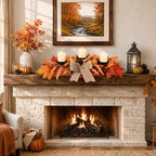 26" Fall Candle Holder Centerpiece with Pumpkins, Maple Leaves & Burlap Bow - Image 5
