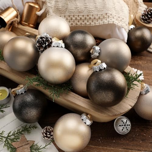 Yunlly 12 Pcs Neutral Christmas Ornament, Bronze Champagne Gold, 3.15'' by Yunlly