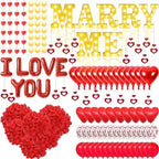 Marry Me Light Up Letters Proposal Decorations, 7Pcs 8.5" Marry Me Sign, 24Pcs Flameless Candles 2000Pcs Red Fake Rose Petals 8Pcs I Love You Letter Balloons 55Pcs Latex Heart Balloon Valentine's Day - Image 2