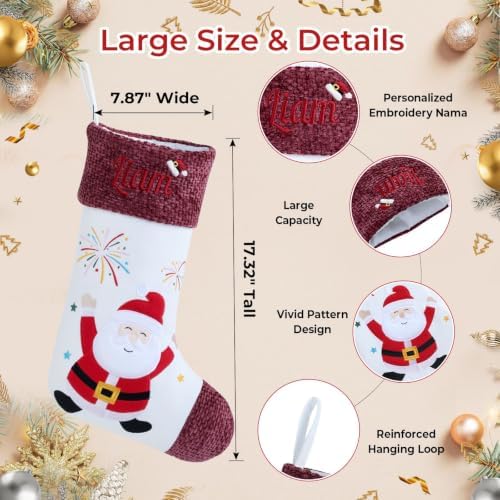 Personalized Christmas Stockings with Name & Monogram,Custom Embroidered Xmas Stocking with Chenille Cuff,Santa,Snowman & Reindeer Stocking for Family & Fireplace Holiday Decor(3 Pack) - Image 3