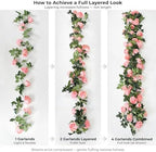 FiveSeasonStuff Amaranth Pink Artificial Rose Garlands, Four Separate Faux Flower Vines with Greenery - Image 2