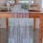 Snowkingdom 10PCS Light Blue Silver Gauze Table Runner 10FT 120 Inch by Snowkingdom