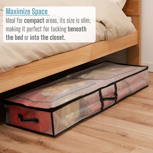 VENO 2 Pack Clear Wrapping Paper Organizer Storage Box for Christmas Gift Bags and Holiday Accessories, Underbed Storage Container with Interior Pockets, 40 Inches Long Fits 24 Rolls (2 Pack) - Image 5