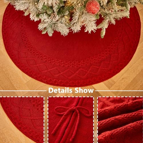 48 Inch Red Knitted Christmas Tree Skirt - Image 3
