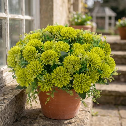 lovemoon 12Pcs Artificial Chrysanthemum Flowers, Real Touch Skil Green Mums - Image 2
