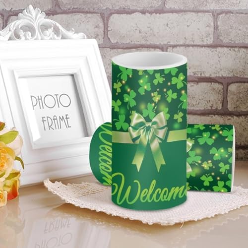 St Patricks Day Decor Flameless Candles Battery Candles with Remote Control Green Bow LED Pillar Candles Electric Fake Plastic Candles for Home Room Bedroom Holiday Decorations Set of 2 - Image 4