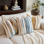 Aeckself Boho Pillow Covers 18x18 Inch Set of 2, Farmhouse Decorative Striped Square Chenille Tufted Accent Neutral Throw Pillow Covers for Living Room Couch Bed, Sky Blue - Image 6