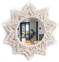 TENEWEE Boho Wall Decor White Macrame Round Hanging Mirror for Entryway by TENEWEE
