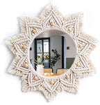 TENEWEE Boho Wall Decor White Macrame Round Hanging Mirror for Entryway by TENEWEE