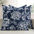 Set of 2 Chenille Floral Pillow Covers 20x20 Inch Navy Blue by SWANCOCO