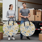 Vintage Flower Round Storage Bag 30 Inch, Watercolor Yellow Blue Floral Vintage Leaf Linen Texture Clothes Storage Container with Handles Heavy Duty Organizer for Comforter, Bedding & Holiday Wreaths - Image 4