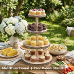 4 Tier Wooden Cupcake Tower, Wood Cupcake Stand, Tiered Dessert Stands, Large Rustic Cupcakes Display Holder Stand, for Woodland Baby Shower Decoration Wedding Birthday Tea Party Farmhouse Decor - Image 3