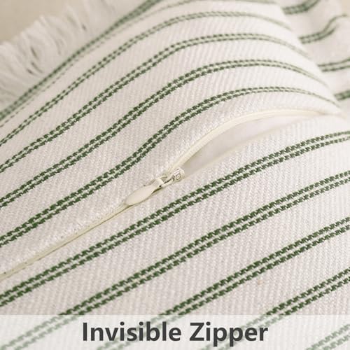 ZWJD Throw Pillow Covers 18x18 Set of 2 Striped Pillow Covers with Fringe Chic Cotton Decorative Pillows Square Cushion Covers for Sofa Couch Bed Living Room Farmhouse Decor (Olive Green) - Image 5