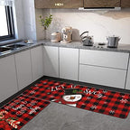 Buffalo Plaid Snowman Christmas Kitchen Rugs and Mats Set 2 Piece for Floor,Let It Snow Xmas Winter Holiday Non Skid Low-Profile Sink Rug Mat Decorations for Home Kitchen 18"x48"+18"x30" - Image 2