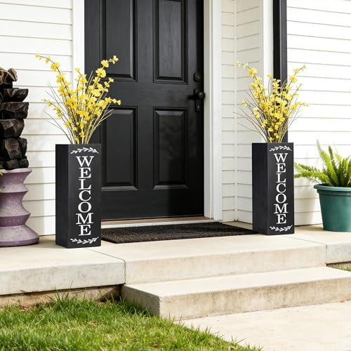 Glitzhome 24"H Wooden Welcome Sign, Rustic Farmhouse Double-Sided Box-Shaped "WELCOME PORCH" Sign, Outdoor Front Door and Courtyard Decoration（Black） - Image 5