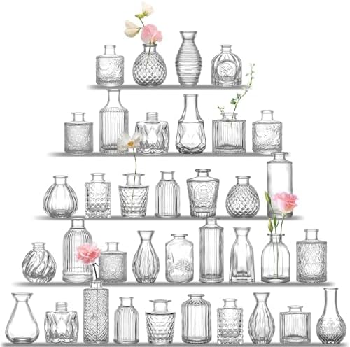 UPBUD Clear Glass Bud Vases Set of 36, Mini Flower Vase for Centerpieces by UPBUD