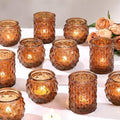 DARJEN Amber Votive Candle Holders Set of 24- Round Candle Holders Bulk, Glass Candle Holder for Vintage Decoration, Tea Lights Candle Holders for Wedding Home Party & Gift by DARJEN