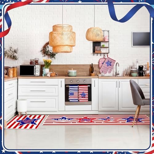 VitalCozy 10 Pcs Patriotic Kitchen Decor Set 4th of July Kitchen Towels and Rugs Pot Holders Oven Mitts Set for Independence Day Gift Cooking Baking Grilling Housewarming - Image 5