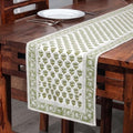 CPC Emerald Green Block Print Cotton Table Runner 16x106 Inch Long Runner by COTTONPRINTCLUB
