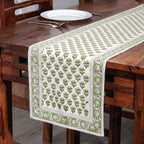 CPC Emerald Green Block Print Cotton Table Runner 16x106 Inch Long Runner by COTTONPRINTCLUB