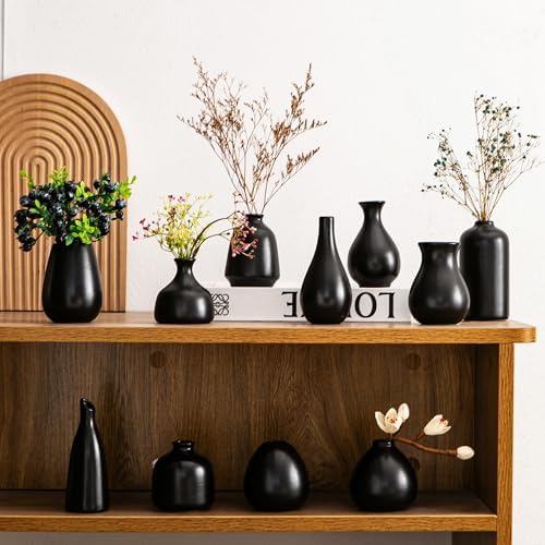 Ceramic Bud Vases, Black Mini Vase Set of 11, Small Pottery Vases for Flowers Mini Ceramic Vases for Pampas Grass Vase Bulk for Wedding Table Centerpieces Decoration Boho Home Decor - Image 2