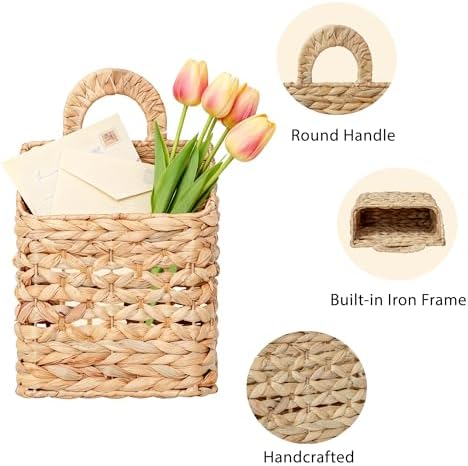 Small Hanging Door Basket, Wall Decor Water Hyacinth Storage - Image 3
