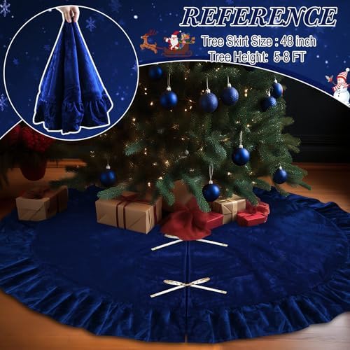 48 Inches Velvet Christmas Tree Skirt Decorations Dark Blue Luxury Xmas Fur Plush Skirts for Merry Christmas Party Rustic Vintage Holiday Home Winter - Image 4