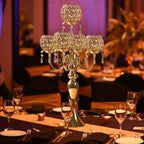 Set of 4 Candlesticks 5 Arm Crystal Strap Pendant Gold Table Decor Candelabra, 22.5 inches Elegant Dining Room Centerpieces for Holiday Parties Weddings (4, Gold) - Image 6