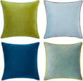 MONDAY MOOSE Decorative Throw Pillow Covers Cushion Cases, Set of 4 Soft Velvet Modern Double-Sided Designs, Mix and Match for Home Decor, Pillow Inserts Not Included (16x16 inch, Green/Blue) by MondayMoose