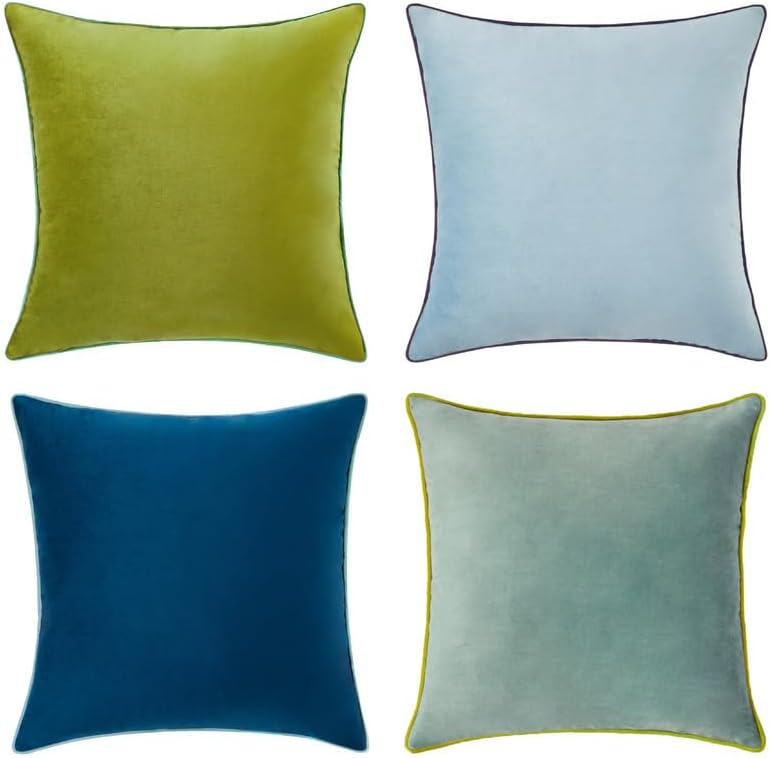 MONDAY MOOSE Decorative Throw Pillow Covers Cushion Cases, Set of 4 Soft Velvet Modern Double-Sided Designs, Mix and Match for Home Decor, Pillow Inserts Not Included (16x16 inch, Green/Blue) by MondayMoose