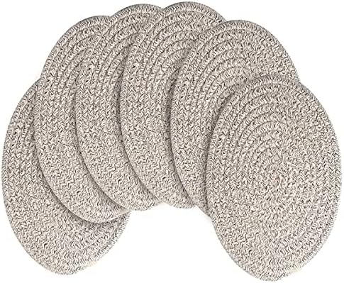 6 Pack Round Woven Placemats,13.8 inch Plate Chargers Mixed Brown Thick Place Mats Cotton Rope Braided Tablemats Rattan Mats for Christmas Table Decoration by WENFOME