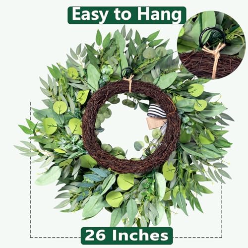 WREATHOME 26'' Large Eucalyptus Wreath for Front Door Year Round - Image 5
